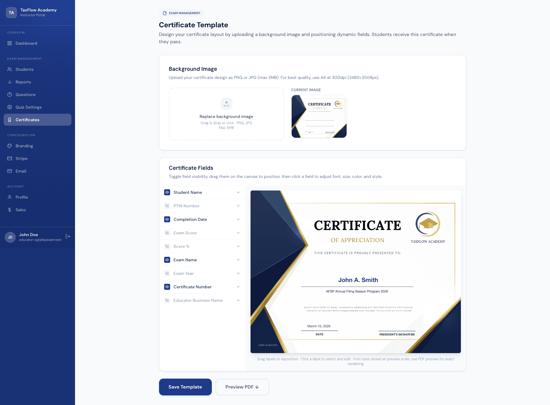 Automated Certificates — AFSP Exam platform