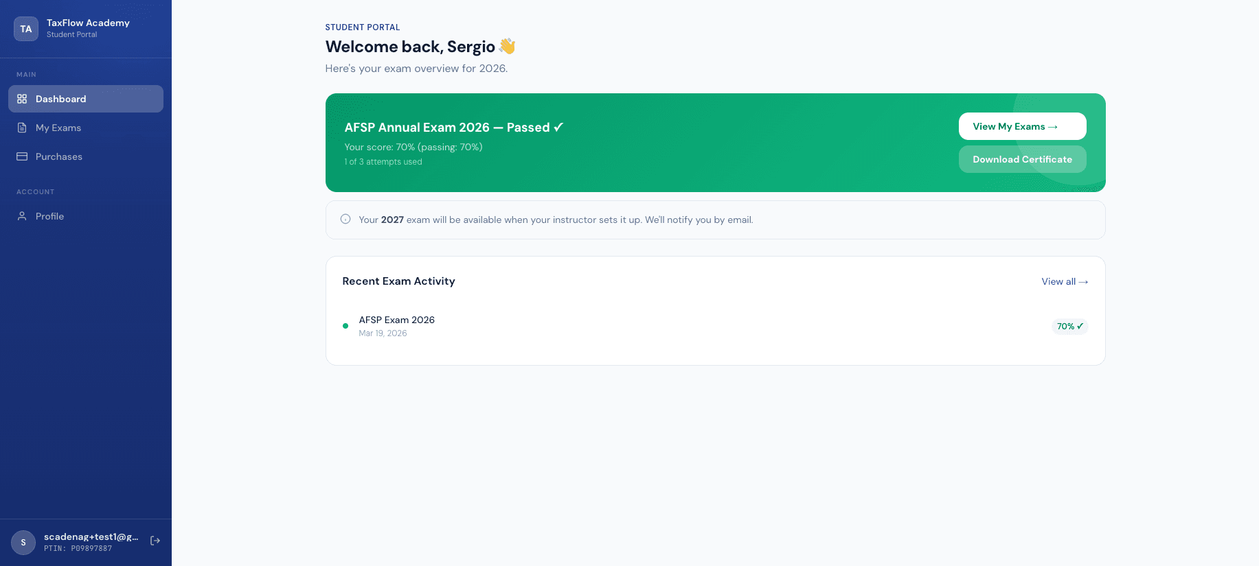 Certificate & dashboard