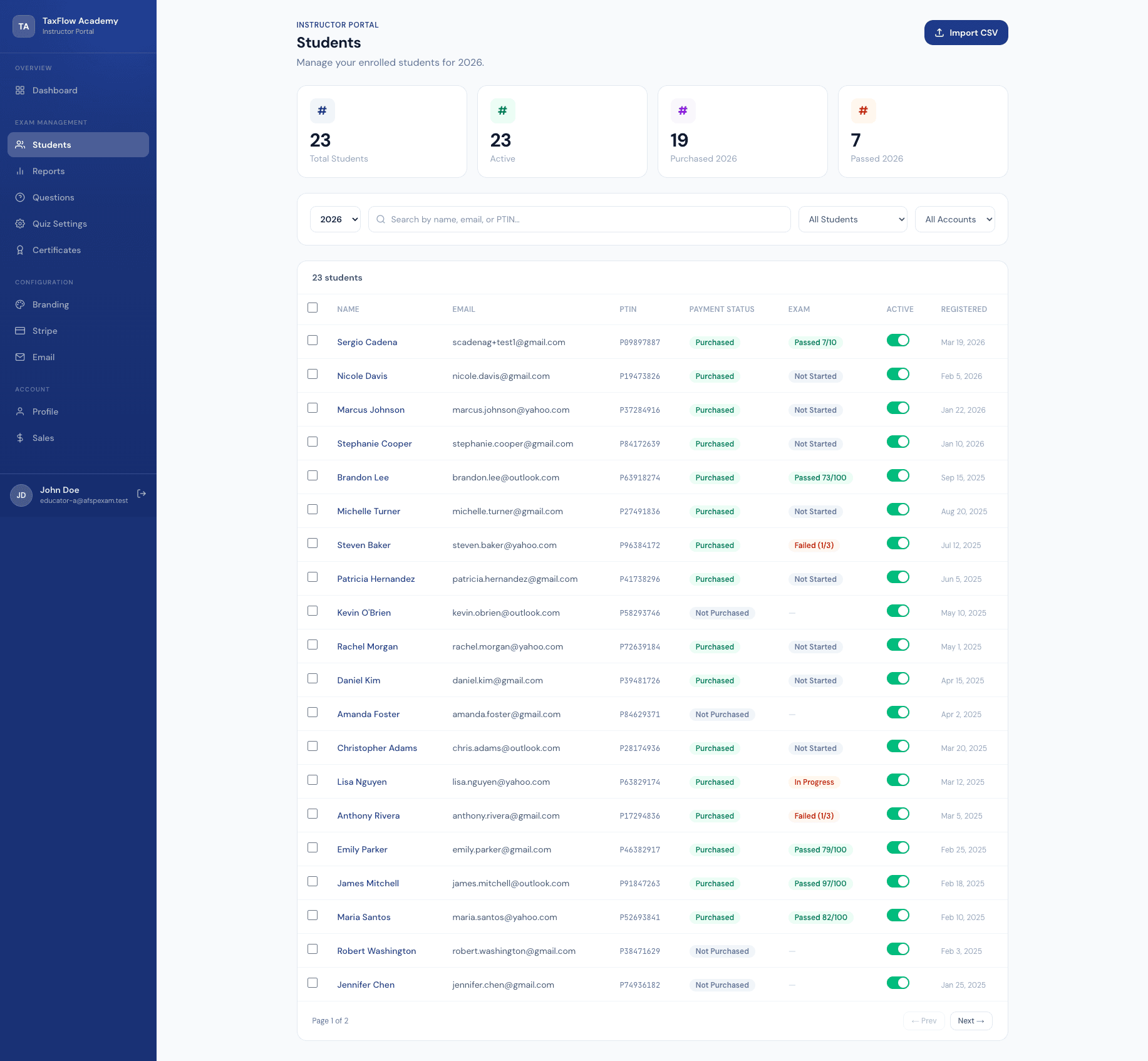 Student Management — AFSP Exam platform